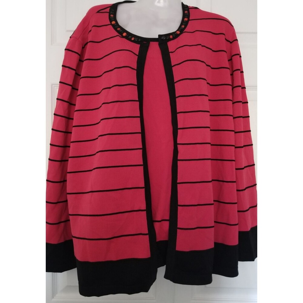 Alfred Dunner Women's Knit Cardigan Attached Tank Stripe Embellished Size 1X